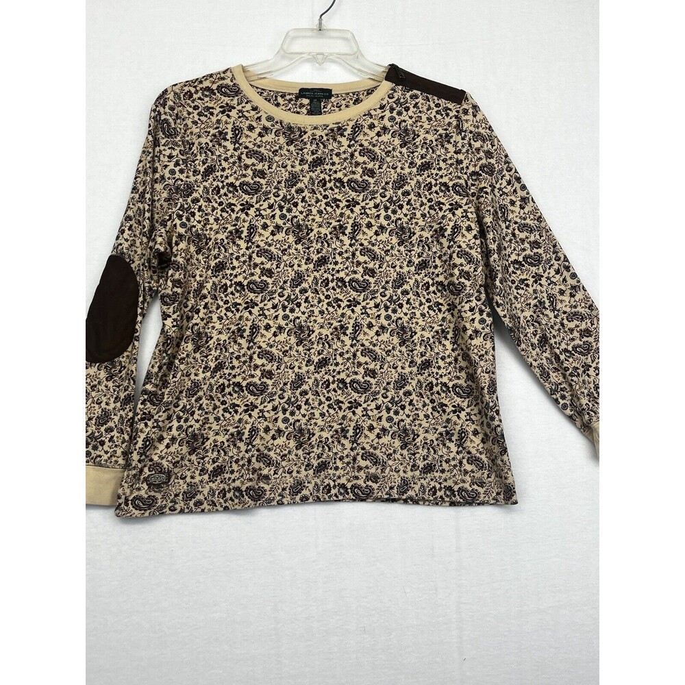 LRL Lauren Jeans Co Top 2X Paisley Flower Print Shoulder Zip Elbow Patch